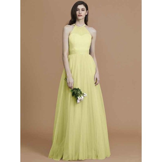 Charming Halter Sleeveless Ruffles Tulle Bridesmaid Dresses