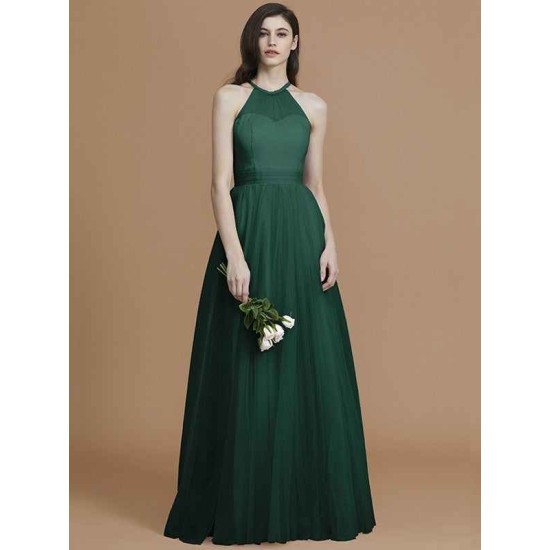 Charming Halter Sleeveless Ruffles Tulle Bridesmaid Dresses