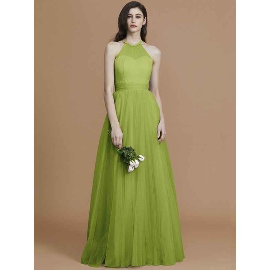 Charming Halter Sleeveless Ruffles Tulle Bridesmaid Dresses