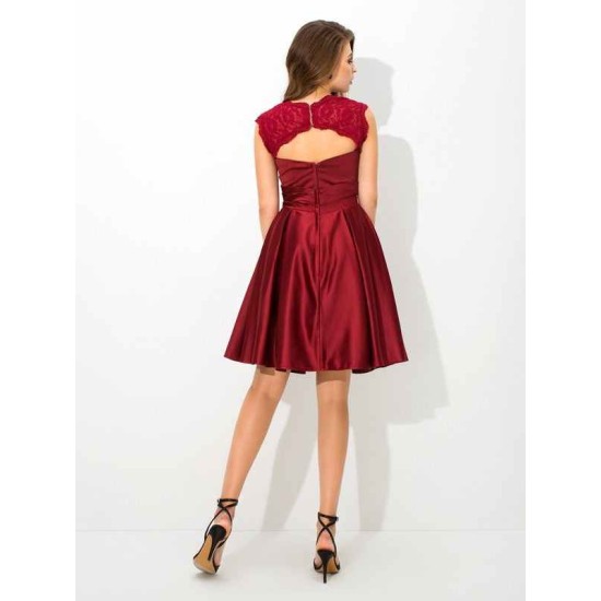Charming Straps Pleats Sleeveless Short Satin Bridesmaid Dresses