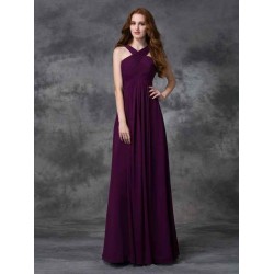 Charming Straps Ruched Sleeveless Long Chiffon Bridesmaid Dresses