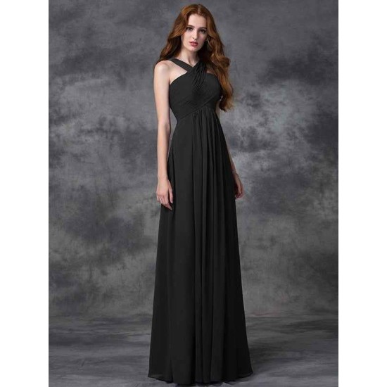 Charming Straps Ruched Sleeveless Long Chiffon Bridesmaid Dresses