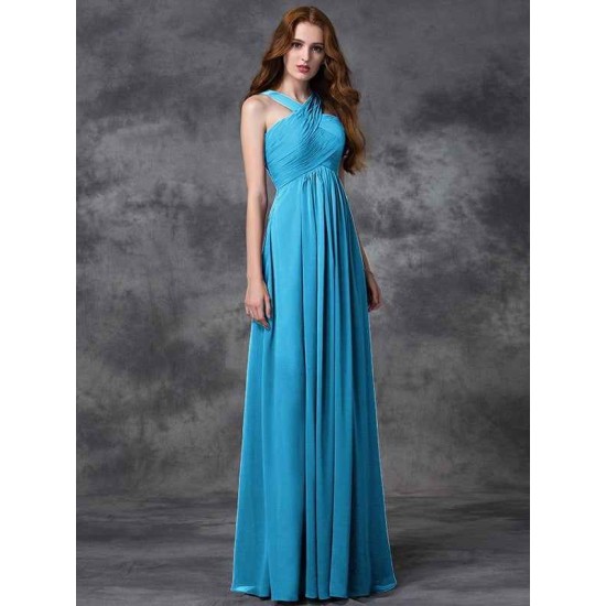 Charming Straps Ruched Sleeveless Long Chiffon Bridesmaid Dresses