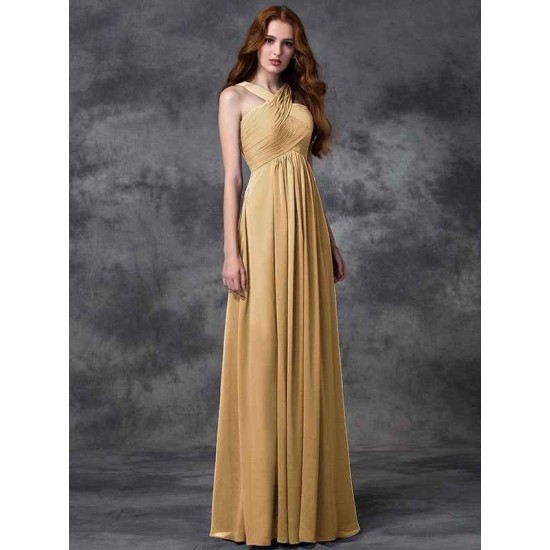 Charming Straps Ruched Sleeveless Long Chiffon Bridesmaid Dresses