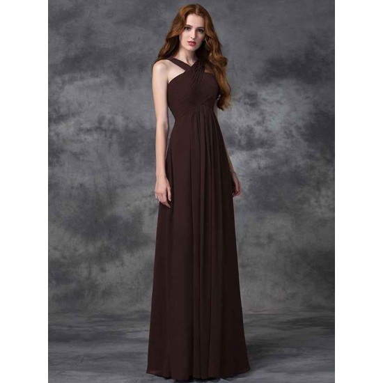 Charming Straps Ruched Sleeveless Long Chiffon Bridesmaid Dresses