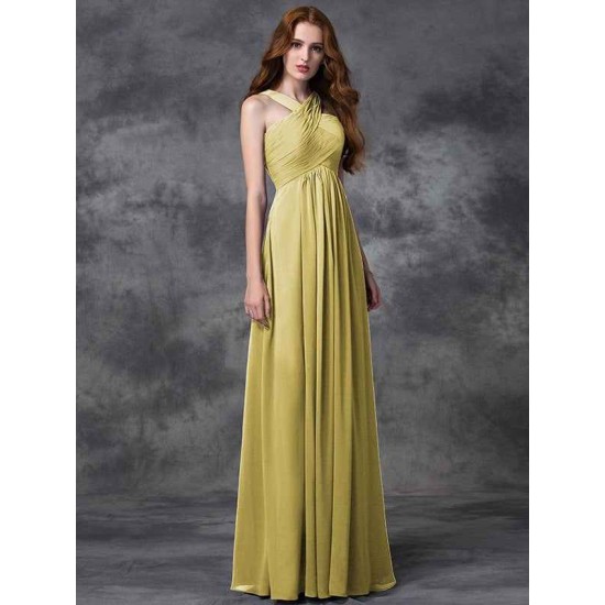 Charming Straps Ruched Sleeveless Long Chiffon Bridesmaid Dresses