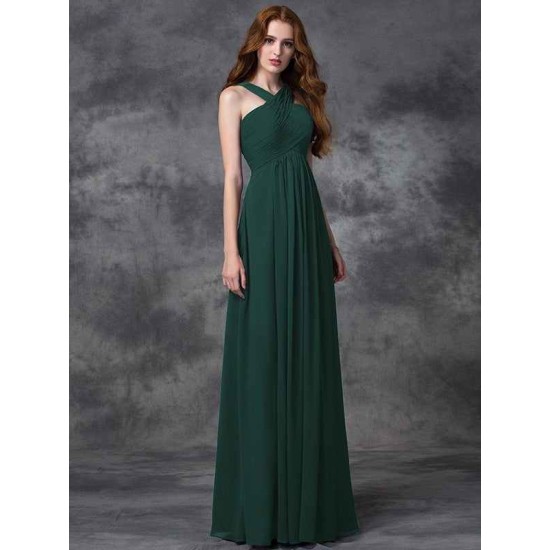 Charming Straps Ruched Sleeveless Long Chiffon Bridesmaid Dresses