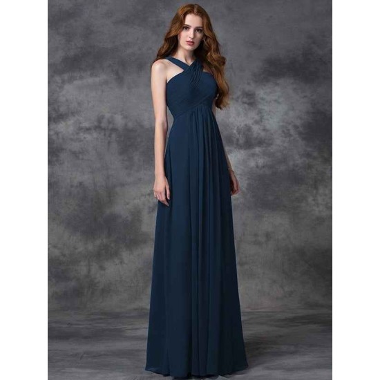 Charming Straps Ruched Sleeveless Long Chiffon Bridesmaid Dresses