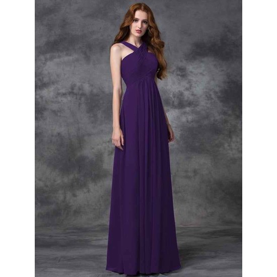 Charming Straps Ruched Sleeveless Long Chiffon Bridesmaid Dresses