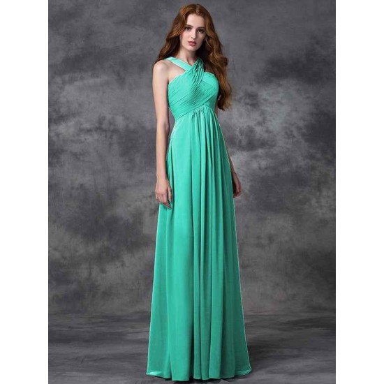 Charming Straps Ruched Sleeveless Long Chiffon Bridesmaid Dresses
