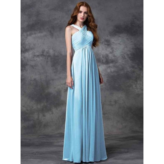 Charming Straps Ruched Sleeveless Long Chiffon Bridesmaid Dresses