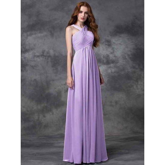 Charming Straps Ruched Sleeveless Long Chiffon Bridesmaid Dresses