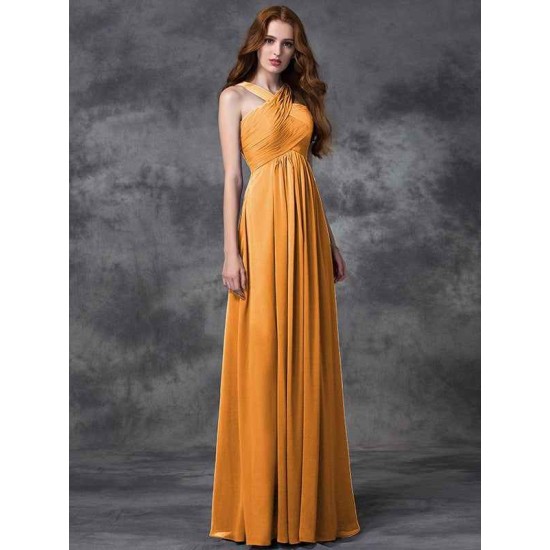 Charming Straps Ruched Sleeveless Long Chiffon Bridesmaid Dresses