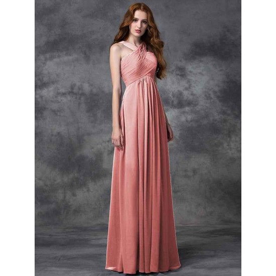 Charming Straps Ruched Sleeveless Long Chiffon Bridesmaid Dresses