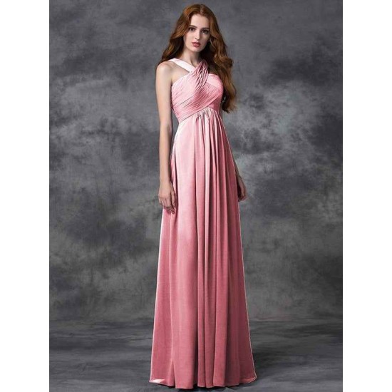 Charming Straps Ruched Sleeveless Long Chiffon Bridesmaid Dresses