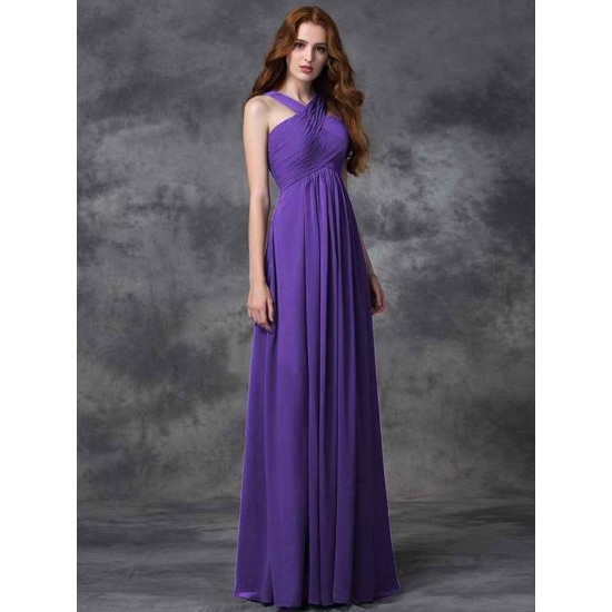 Charming Straps Ruched Sleeveless Long Chiffon Bridesmaid Dresses