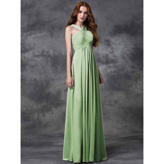 Charming Straps Ruched Sleeveless Long Chiffon Bridesmaid Dresses