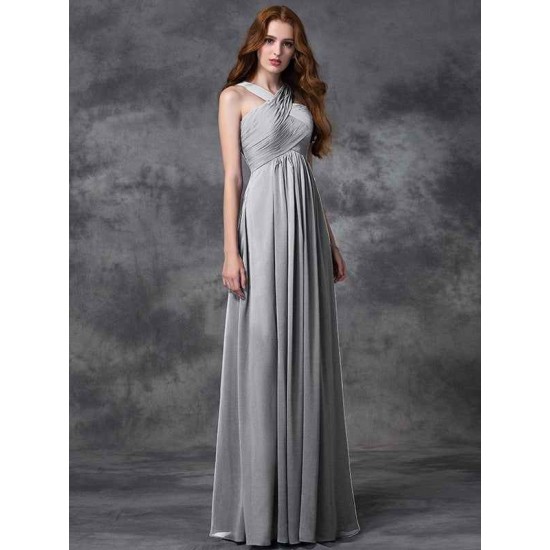 Charming Straps Ruched Sleeveless Long Chiffon Bridesmaid Dresses