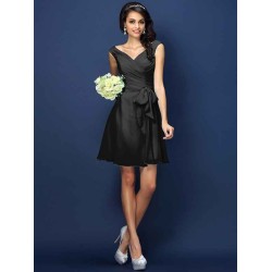 V-Neck Elegant Pleats Bowknot Sleeveless Short Chiffon Bridesmaid Dresses