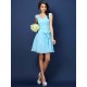 V-Neck Elegant Pleats Bowknot Sleeveless Short Chiffon Bridesmaid Dresses
