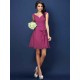 V-Neck Elegant Pleats Bowknot Sleeveless Short Chiffon Bridesmaid Dresses