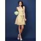 V-Neck Elegant Pleats Bowknot Sleeveless Short Chiffon Bridesmaid Dresses