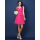 V-Neck Elegant Pleats Bowknot Sleeveless Short Chiffon Bridesmaid Dresses