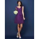 V-Neck Elegant Pleats Bowknot Sleeveless Short Chiffon Bridesmaid Dresses