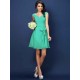 V-Neck Elegant Pleats Bowknot Sleeveless Short Chiffon Bridesmaid Dresses