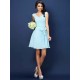 V-Neck Elegant Pleats Bowknot Sleeveless Short Chiffon Bridesmaid Dresses