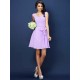 V-Neck Elegant Pleats Bowknot Sleeveless Short Chiffon Bridesmaid Dresses