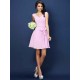 V-Neck Elegant Pleats Bowknot Sleeveless Short Chiffon Bridesmaid Dresses
