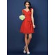 V-Neck Elegant Pleats Bowknot Sleeveless Short Chiffon Bridesmaid Dresses