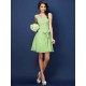 V-Neck Elegant Pleats Bowknot Sleeveless Short Chiffon Bridesmaid Dresses
