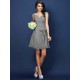 V-Neck Elegant Pleats Bowknot Sleeveless Short Chiffon Bridesmaid Dresses