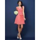 V-Neck Elegant Pleats Bowknot Sleeveless Short Chiffon Bridesmaid Dresses