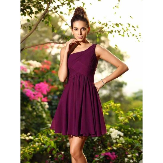 Charming One Shoulder Pleats Sleeveless Short Chiffon Bridesmaid Dresses