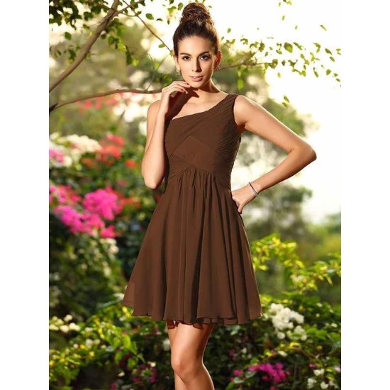 Charming One Shoulder Pleats Sleeveless Short Chiffon Bridesmaid Dresses