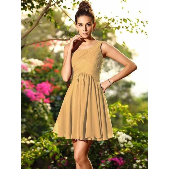 Charming One Shoulder Pleats Sleeveless Short Chiffon Bridesmaid Dresses