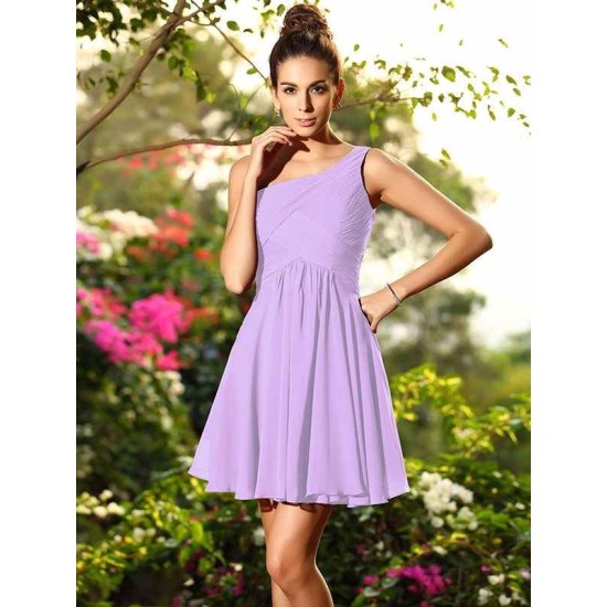 Charming One Shoulder Pleats Sleeveless Short Chiffon Bridesmaid Dresses