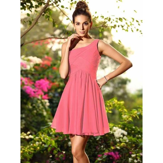 Charming One Shoulder Pleats Sleeveless Short Chiffon Bridesmaid Dresses