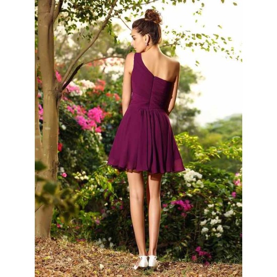 Charming One Shoulder Pleats Sleeveless Short Chiffon Bridesmaid Dresses