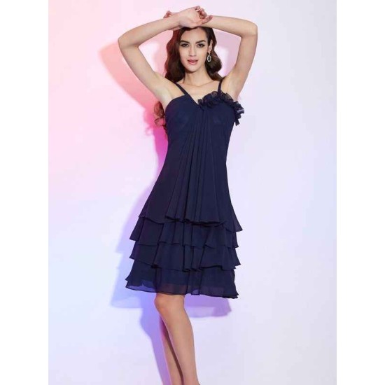 Charming Spaghetti Straps Sleeveless Ruffles Short Chiffon Bridesmaid Dresses
