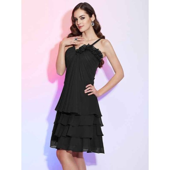 Charming Spaghetti Straps Sleeveless Ruffles Short Chiffon Bridesmaid Dresses