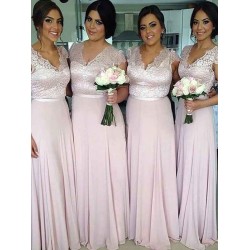 V-Neck Elegant Short Sleeves Chiffon Bridesmaid Dresses