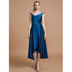 V-Neck Elegant Satin Asymmetrical Sleeveless Bridesmaid Dresses