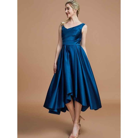V-Neck Elegant Satin Asymmetrical Sleeveless Bridesmaid Dresses
