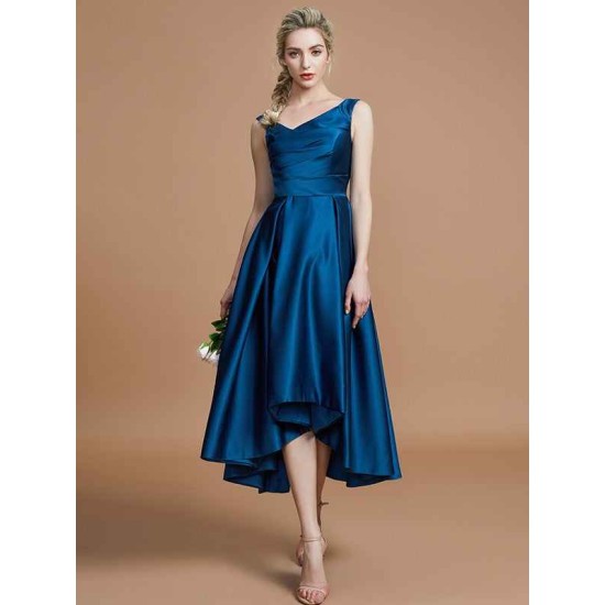 V-Neck Elegant Satin Asymmetrical Sleeveless Bridesmaid Dresses