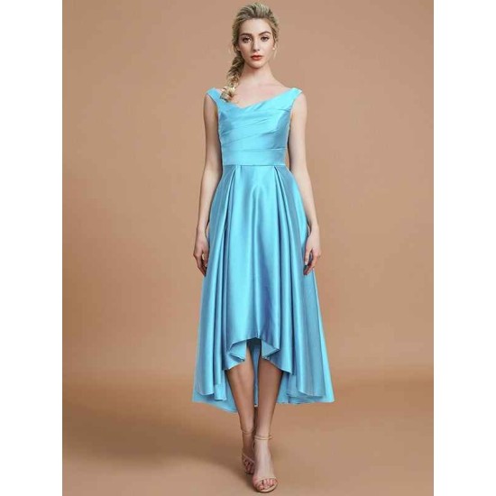 V-Neck Elegant Satin Asymmetrical Sleeveless Bridesmaid Dresses