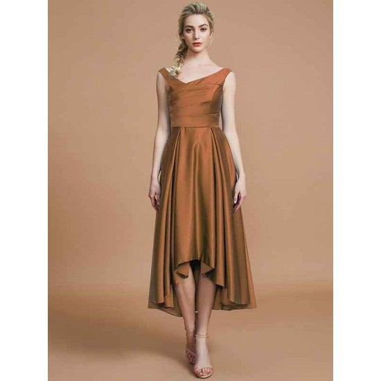 V-Neck Elegant Satin Asymmetrical Sleeveless Bridesmaid Dresses
